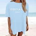 thumbnail image 1 of Women Oversized Tshirt Casual Short Sleeve Graphic Print Loose Crew Neck Tee Womens Summer Tops Light Blue L, 1 of 4