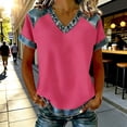 thumbnail image 1 of Women Oversized Tshirt Casual Short Sleeve T Shirt with Denim Collar Loose Fit V Neck Top Everyday Wear Women Tops Hot Pink XXXL, 1 of 4