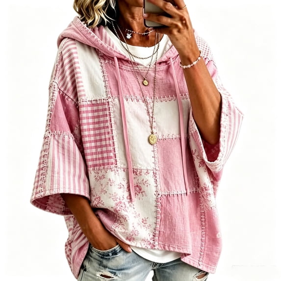 Women Oversized Tunic Drawstring Sweaters Fall Slouchy 3/4 Sleeve Soft and Comfort Casual Pullover, 4XL