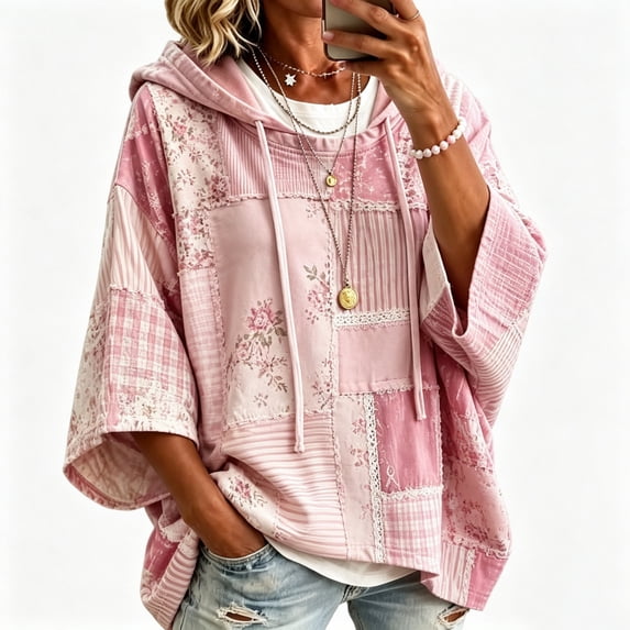Women Oversized Tunic Drawstring Sweaters Fall Slouchy 3/4 Sleeve Soft and Comfort Casual Pullover, 4XL