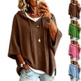 thumbnail image 1 of Women Oversized Tunic Sweaters Fall Slouchy 3/4 Sleeve Ribbed Knit Drawstring Pullover Y2K Fall Drop Shoulder Hoodies Brown S, 1 of 7