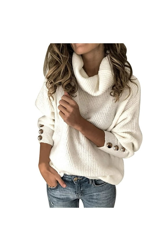 Women Oversized Turtle Cowl Neck Sweater Chunky Knit Long Batwing Sleeve Tunic Pullover Solid Color Winter Jumper Top