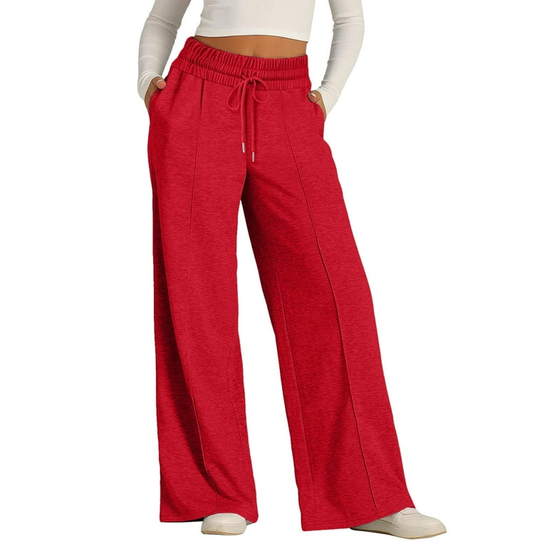 Women Oversized Wide Leg Summer Pants for Women Casual Wide Leg Lightweight Pants Sweatpants Elastic Drawstring Straight Leg Sweatpants Low Waisted Baggy Pants with Pockets Walmart