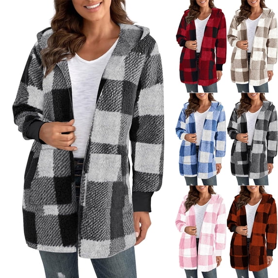 Women Oversized Windproof Hoodie Jacket,Soft Fleece Lined Open Front Warm Winter Coat with Rib Cuffs and Side Pockets.