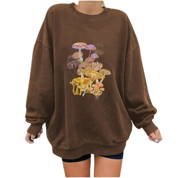 Women Oversized Y2k Sweatshirt Long Sleeve Crewneck Mushroom Graphic Tops Trendy Plus Size Pullover Comfy Shirts