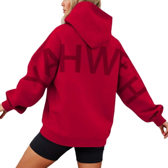 Women Oversized Yahweh Graphic Hoodie Christian Faith Pullover Heavyweight Streetwear Sweatshirt