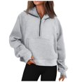 thumbnail image 1 of Women Oversized Zip Up Hoodie Fleece Quarter Zip Pullover Sweatshirts Solid Long Sleeve Warm Hoodies with Pockets 10-Gray S, 1 of 4