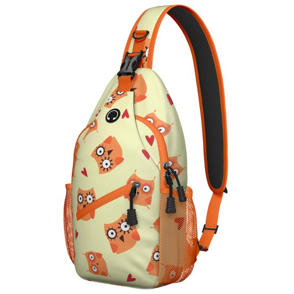 Women Owl and Moon Sling Backpack, Cute Cartoon Owl in Forest Sky Print Crossbody Bag, Artistic Travel Accessory for Owl Lovers