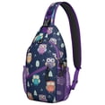 thumbnail image 1 of Women Owl and Moon Sling Backpack, Cute Cartoon Owl in Forest Sky Print Crossbody Bag, Artistic Travel Accessory for Owl Lovers, 1 of 6