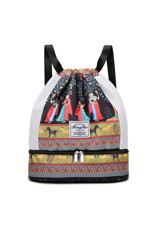 Women Oxford Cloth Drawstring Gym Sack Backpack Bag Large Capacity Multiple Pocket Luggage Bag Adjustable Strap Folded Shopping Bag for Shopping Work Dating Use (Multicolor)