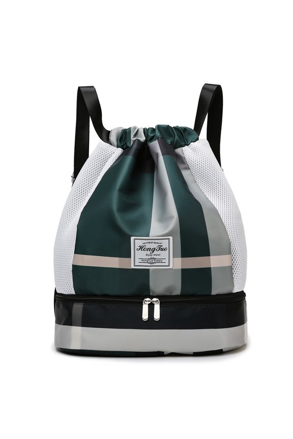 Women Oxford Cloth Drawstring Gym Sack Backpack Bag Large Capacity Multiple Pocket Luggage Bag Adjustable Strap Folded Shopping Bag for Shopping Work Dating Use (Green)