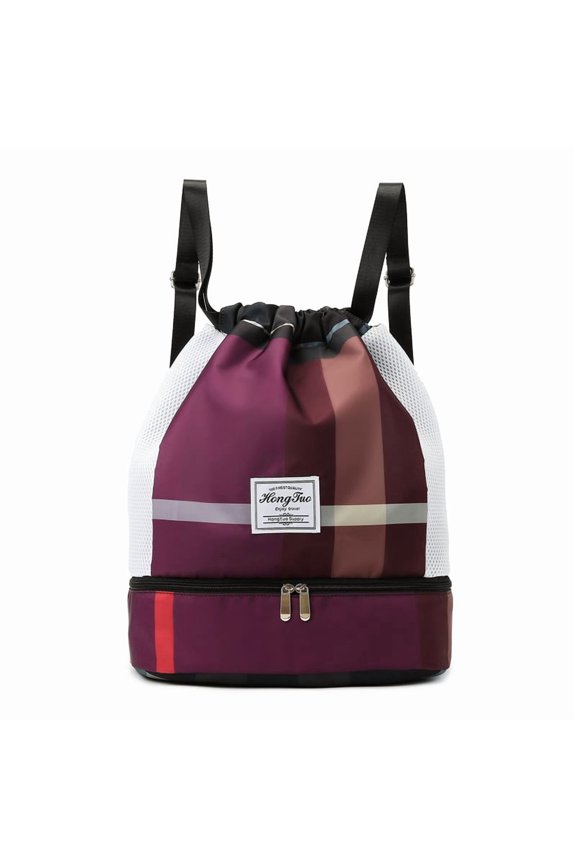 Women Oxford Cloth Drawstring Gym Sack Backpack Bag Large Capacity Multiple Pocket Luggage Bag Adjustable Strap Folded Shopping Bag for Shopping Work Dating Use (Purple)