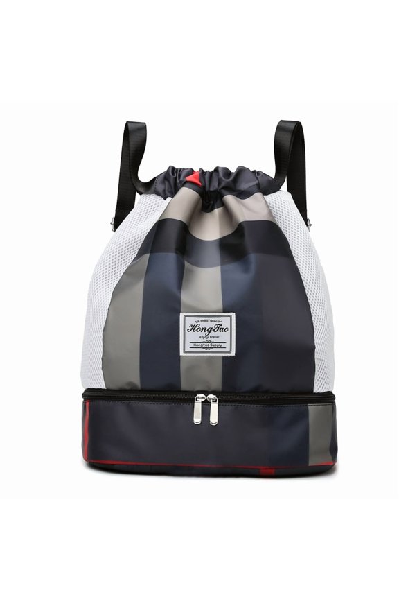 Women Oxford Cloth Drawstring Gym Sack Backpack Bag Large Capacity Multiple Pocket Luggage Bag Adjustable Strap Folded Shopping Bag for Shopping Work Dating Use (Black)