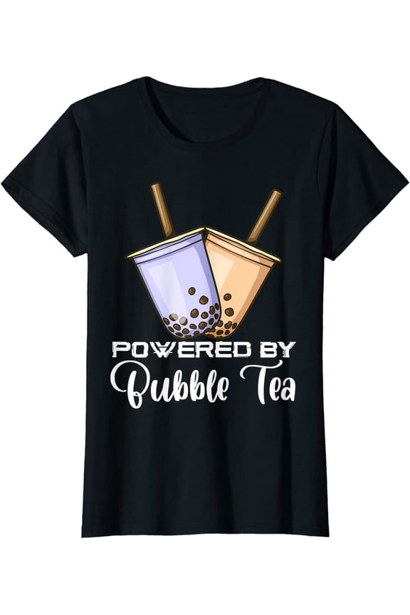 Women POWERED BY Bubble Tea Tops Girl Short Sleeve Casual Round Neck Tees