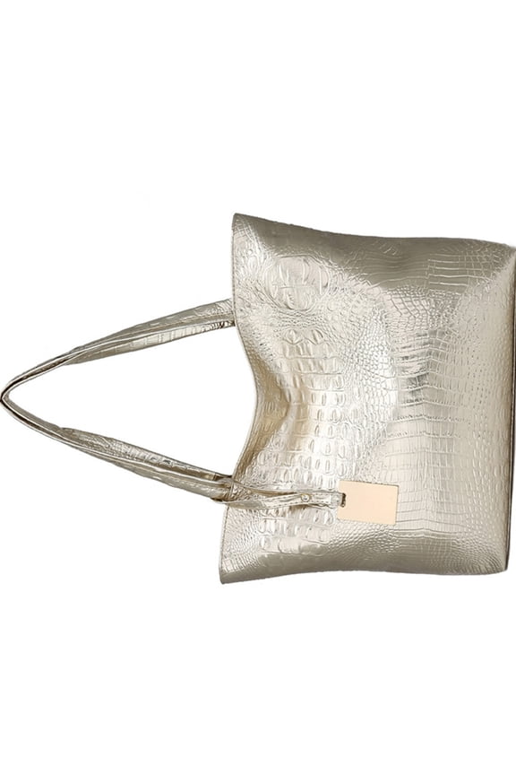 Women PU Handbag Large Capacity Alligator Pattern Metallic Shoulder Bag