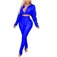 thumbnail image 1 of Women PU Leather 2 Pieces Outfits - Deep V Neck Long Sleeve Crop Jacket + High Waist Leather Legging Set Clubwear, 1 of 7