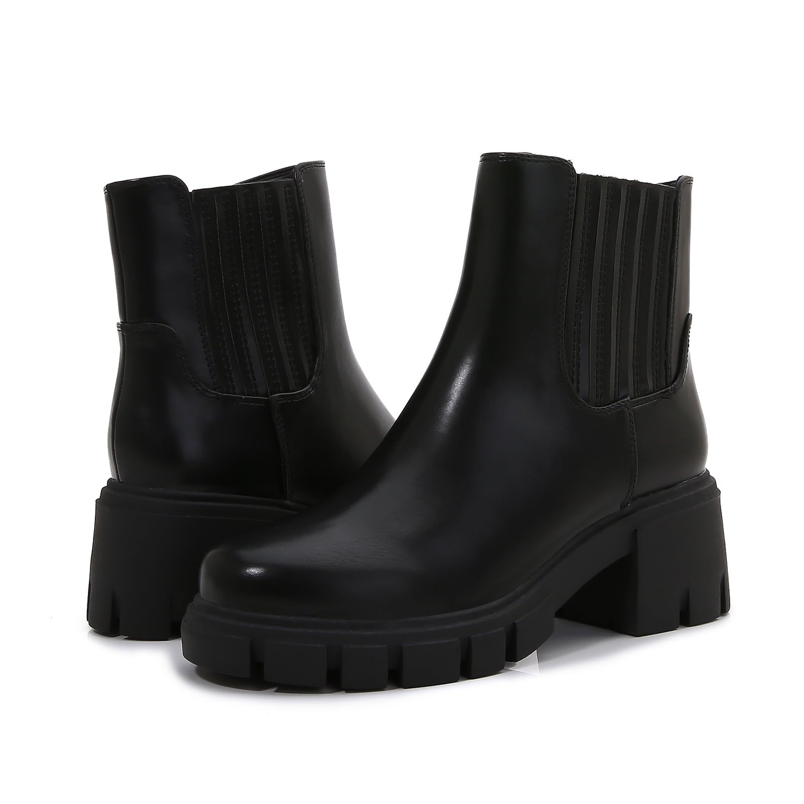 Black chunky cheap heel booties