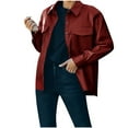 thumbnail image 1 of Women PU Leather Jacket Casual Shirt Long Sleeve Button Down Blazer Coat with Bust Pockets Wine Red XXL, 1 of 5