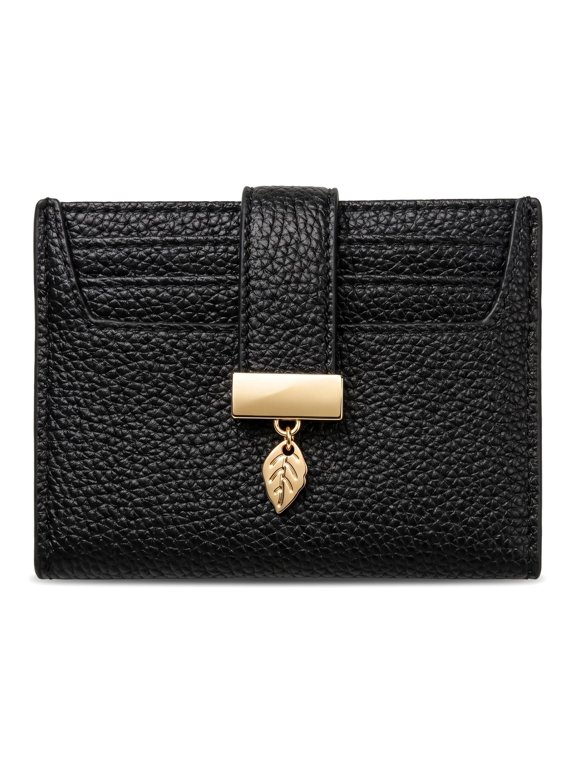 Women PU Leather RFID Blocking Card Wallet Slim Mini Credit Card Holder 7 Slots Coin Purse Leaf Pendant Portable Pocket Purse