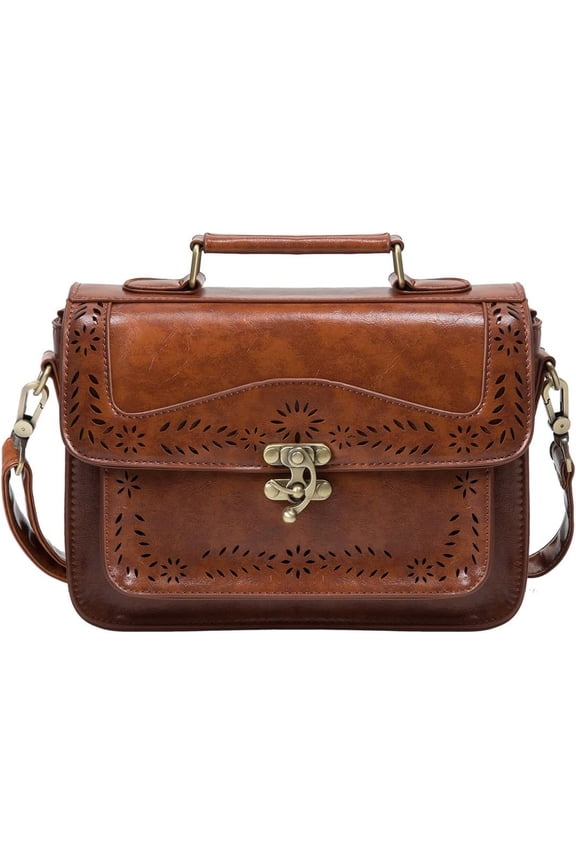 Women PU Leather Satchel Purse Small College Crossbody Messenger Bag Work - Bag