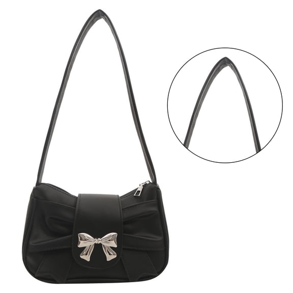 Women PU Leather Shoulder Bag French Armpit Bag Bow Handbag Fashion Pleated Underarm Bag Girl Shopping Dating Bag