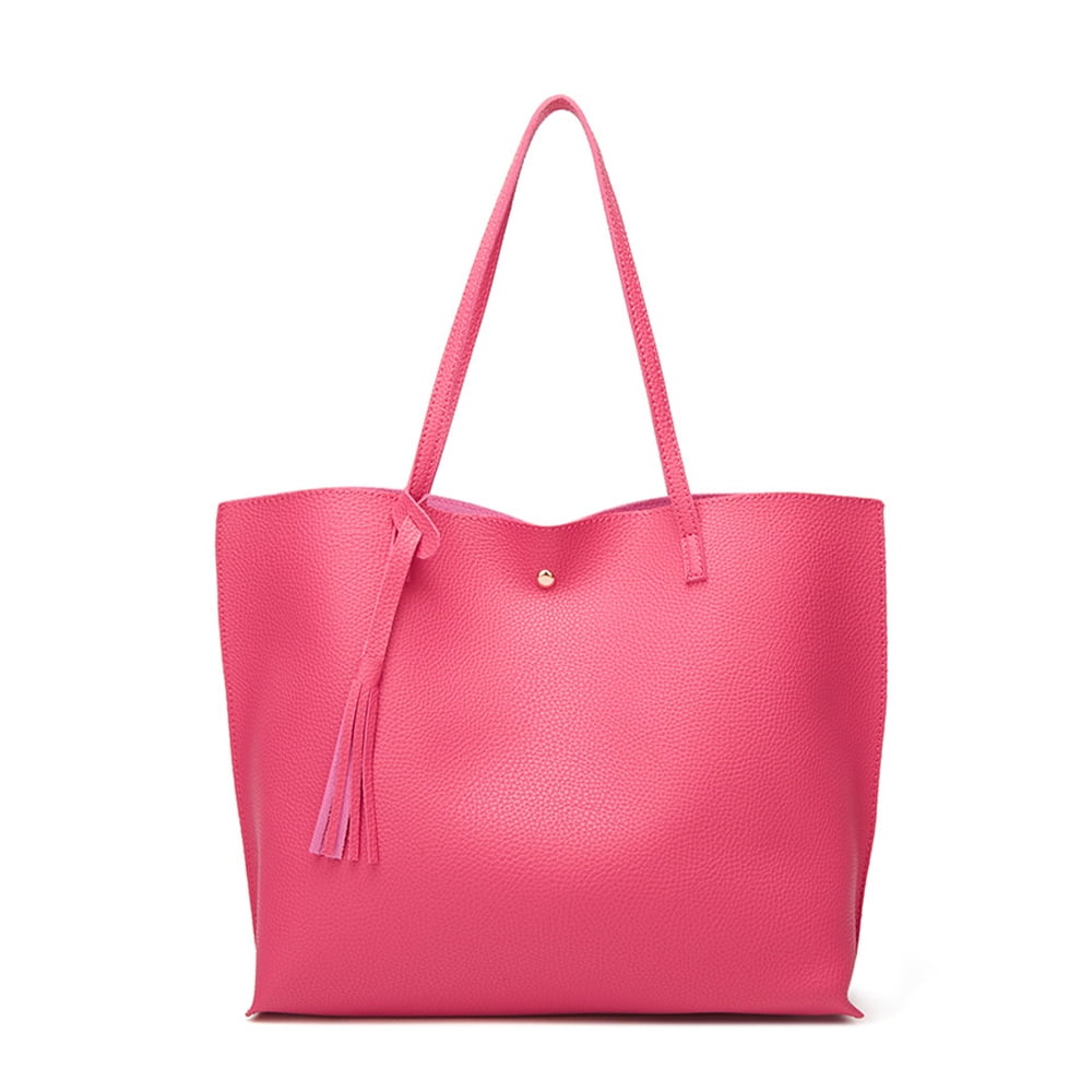 Women Tote Bag Tassels Leather Shoulder Handbags Fashion Ladies Purses  Satchel Messenger Bags - Hot Pink