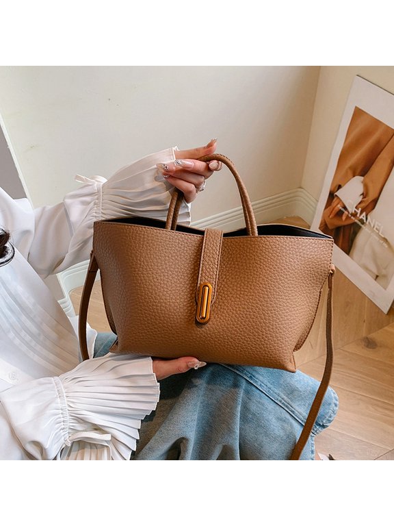 Women PU Leather Tote Handbag, Retro Metal Toggle Closure TopHandle Purse, Removable Adjustable Crossbody Shoulder Bag For Daily Work