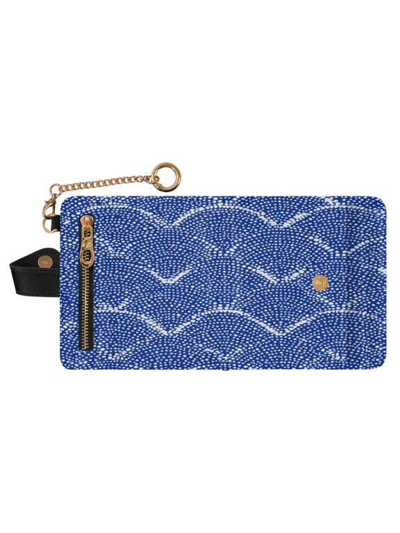 Women PU Leather Wallet RFID Blocking Magnetic Snap Multi Card Slots Portable Travel Card Case Azure Chevron Zigzag Lines