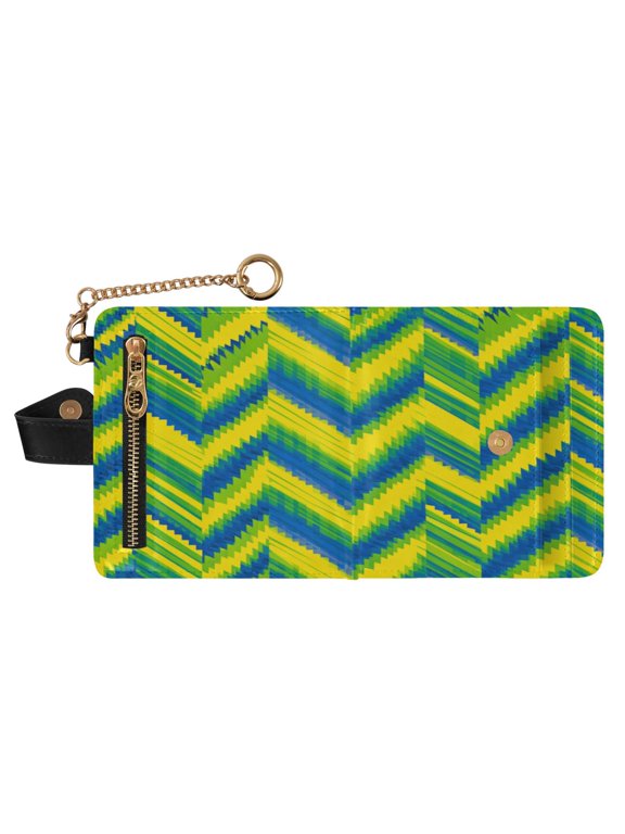 Women PU Leather Wallet RFID Blocking Magnetic Snap Multi Card Slots Portable Travel Card Case Vibrant Zigzag Chevron Stripes