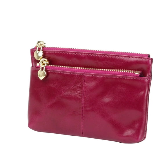 Women PU Leather Zip Mini Coin Purse With Key Ring Triple Zipper Card Holder Wallet