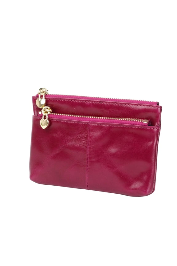 Women PU Leather Zip Mini Coin Purse With Key Ring Triple Zipper Card Holder Wallet