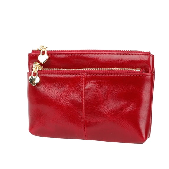 Women PU Leather Zip Mini Coin Purse With Key Ring Triple Zipper Card Holder Wallet
