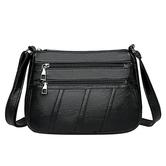 Yucurem Women PU Shoulder Bag Multi-pocket Mother Solid Crossbody Handbag (Black)