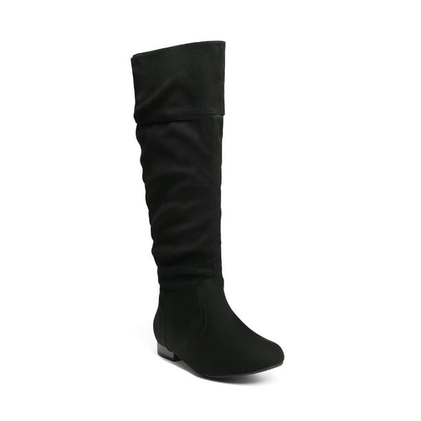 Women PU Suede Wide Calf Knee High Boots Slouch Flat Heel Booties Shoes BLVD W WIDE CALF BLACK Size 11 Walmart Business Supplies