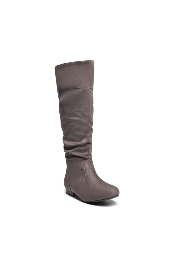 Women PU/Suede Wide Calf Knee High Boots Slouch Flat Heel Booties Shoes BLVD-W WIDE/CALF/TAN Size 9.5