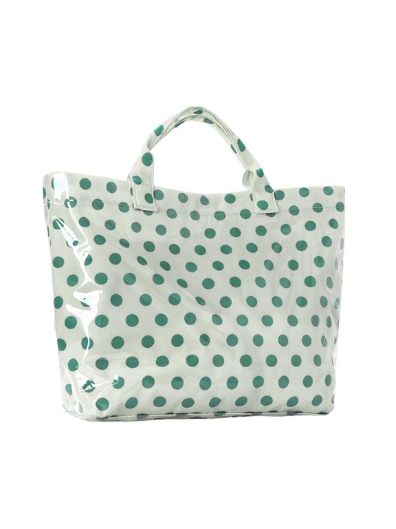 Women PVC Polka Dot Slouchy Tote Bag Large Capacity Waterproof Underarm Purse for Travel Shopping (Beige Polka Dot)