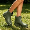 thumbnail image 1 of Women PVC Waterproof Slip On Ankle Rain Boots, Flat Non Heel Rubber Shoes For Gardening Outdoor Rainy Day Daily Wear Green 9.5, 1 of 7