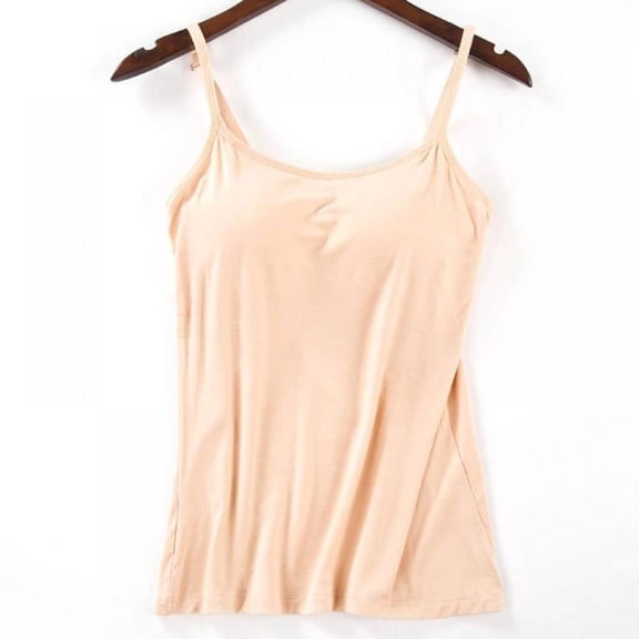 Women Padded Bra Camisole Top Vest Female Camisole With Built In Bra Beige L