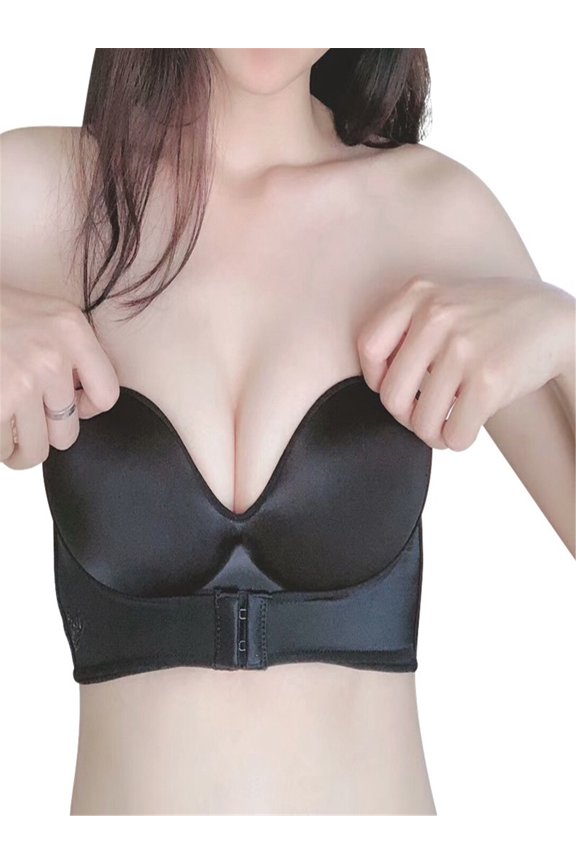 Women Padded Bra Gather Strapless Bra Women Super Push Up Bra Sexy Lingerie Invisible Brassiere With Adjustable Shoudler Front Closure Bras