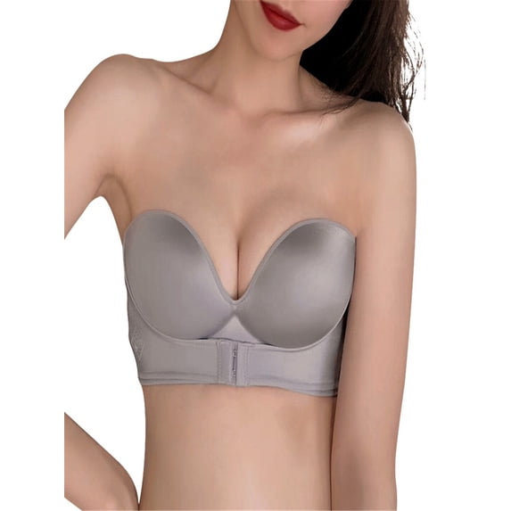 Women Padded Bra Gather Strapless Bra Women Super Push Up Bra Sexy Lingerie Invisible Brassiere With Adjustable Shoudler Front Closure Bras