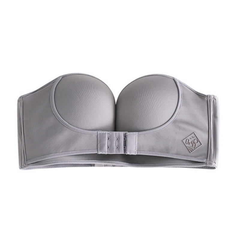 Women Padded Bra Gather Strapless Bra Women Super Push Up Bra-Sexy Lingerie  Invisible Brassiere With Adjustable Shoudler Front Closure Bras, Gray