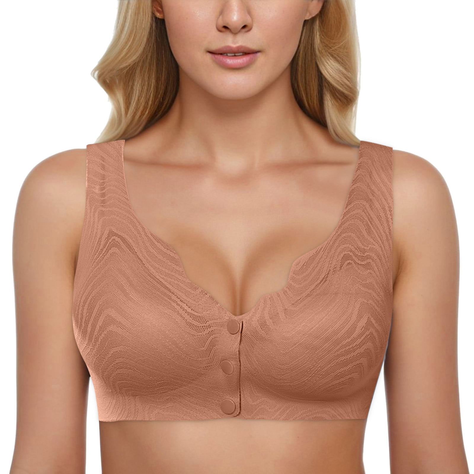 Womens Sexy Lace Front Button Bras Solid Seanless Strap Minimizing Bras  Push Up Bralettes 3/4 Cup Low Cut Bralette