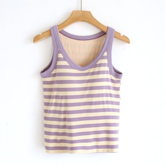 Women Padded Cotton Ribbed Tank Tops (Purple XL)
