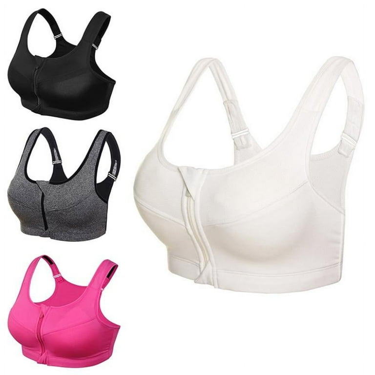 Women Sports Bra With Front Zip Yoga Push Up Vest Support Padded