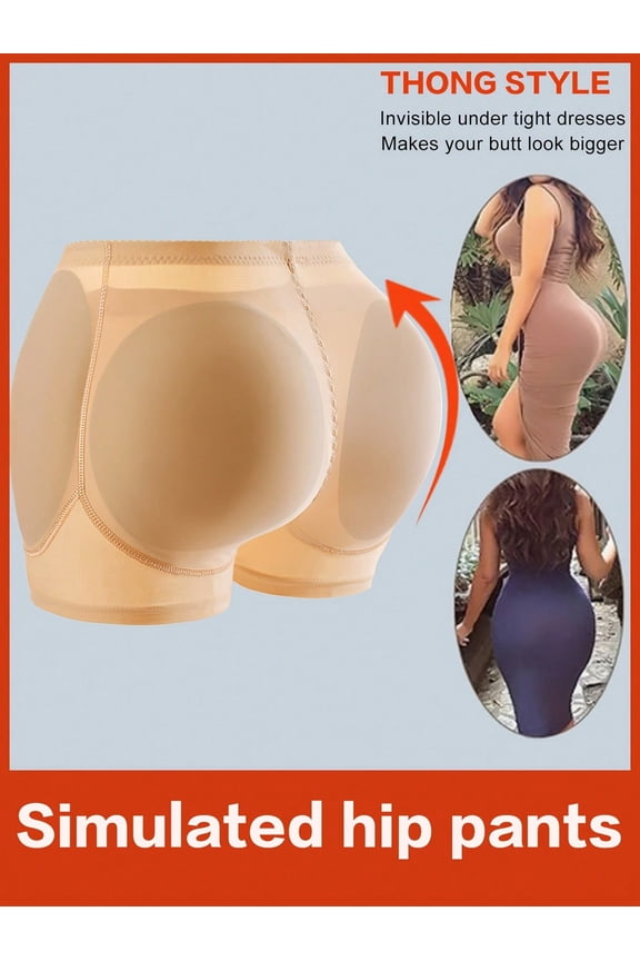 Women Padded Shapewear Shorts Hip Lifting Tummy Control Elastic Tight Boyshorts Shaping Underwear Beige