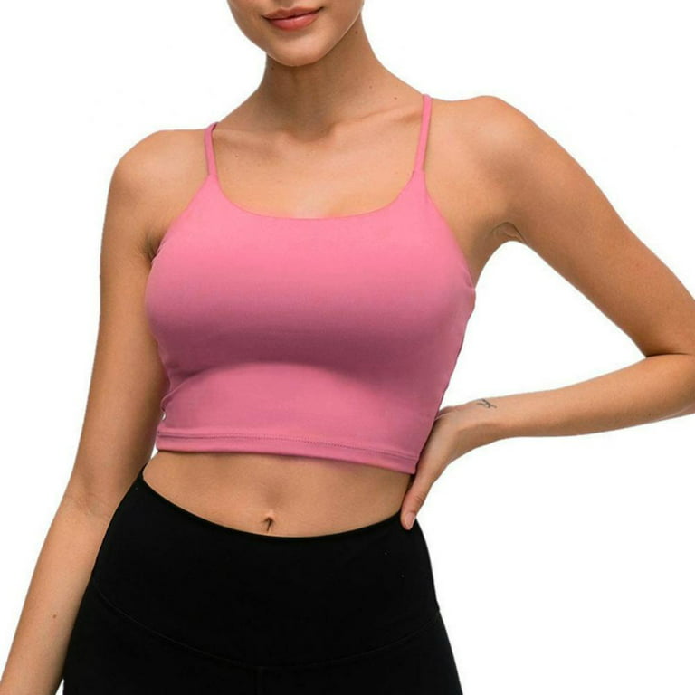 Buy Womens Padded Sports Bra Fitness Workout Running Camisole Yoga Tank Top  Crop Top with Built in Bra Pink at