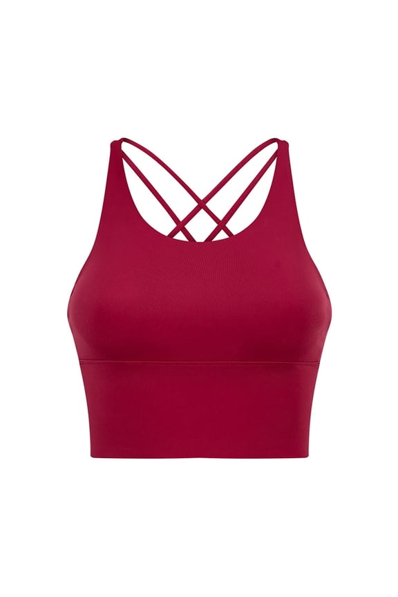Women Padded Sports Bra Fitness Workout Running Shirts Yoga Tank Tops Women's Wireless Sports Bras Padded Strappy Medium Support Yoga Exercise Athletic Bras Red 4