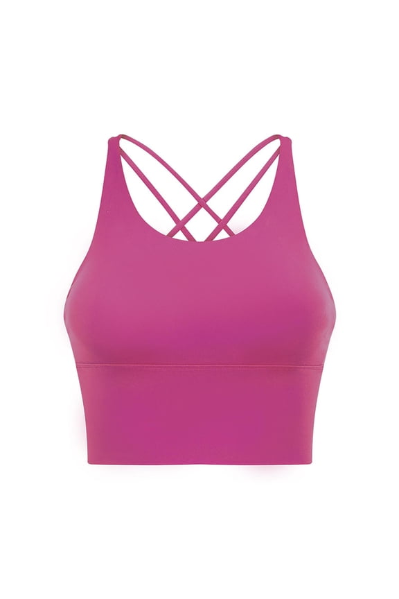 Women Padded Sports Bra Fitness Workout Running Shirts Yoga Tank Tops Women's Wireless Sports Bras Padded Strappy Medium Support Yoga Exercise Athletic Bras Hot Pink 4