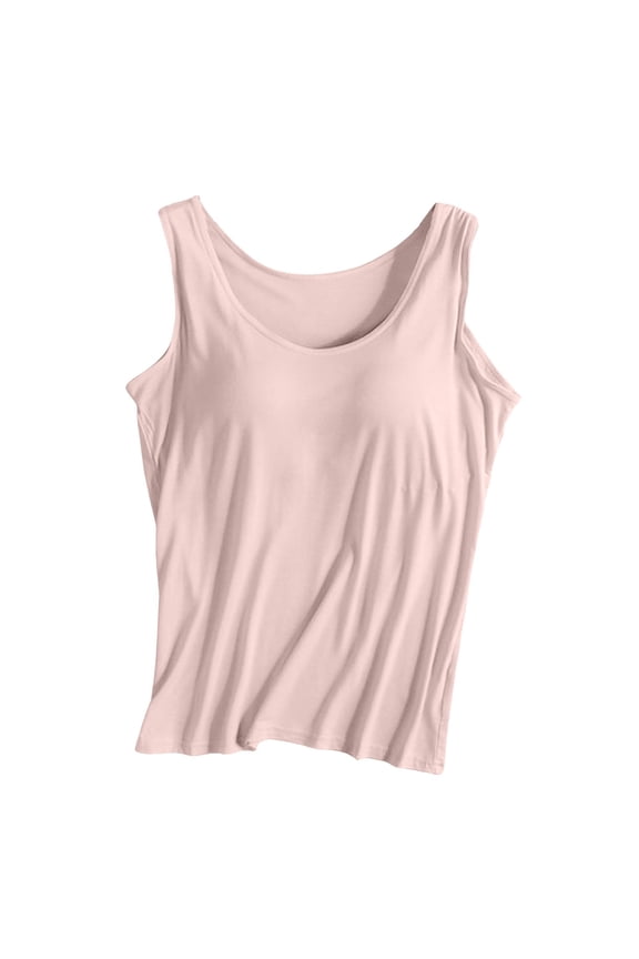 Women Padded Tank Top Built in Bra Adjustable Spaghetti Straps Double Lined Basic Summer Shirt Z03 Beige S