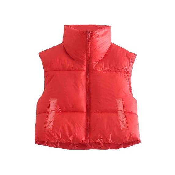 Women Padded Vest Ladies Sleeveless Crop Vest Y2k Fashion Puffer Button Down Short Top Gilet Streetwear
